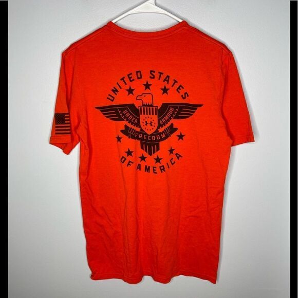Under Armour Orange USA Freedom Eagle T-Shirt Small - Picture 1 of 3